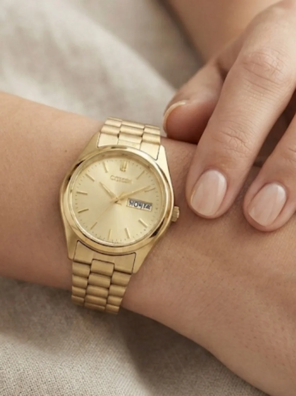 Citizen Gold Tone Watch with Day-Date Display